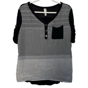 PerSeption Concept Black and White Patterned Blouse Polka Dot Tunic V-Neck Top M